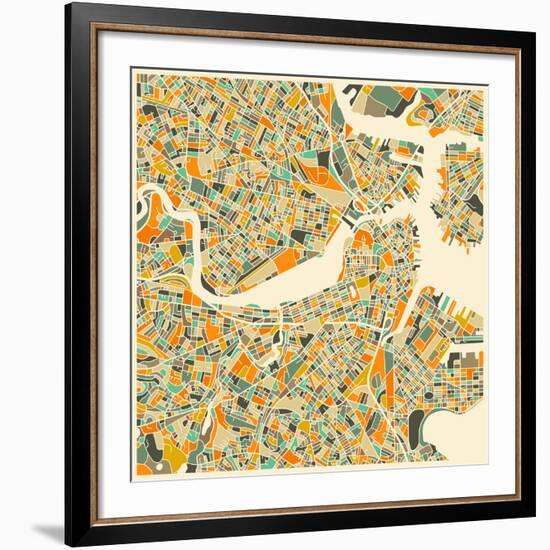 Boston Map-Jazzberry Blue-Framed Giclee Print