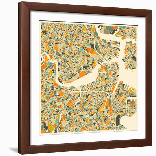 Boston Map-Jazzberry Blue-Framed Giclee Print