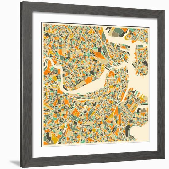 Boston Map-Jazzberry Blue-Framed Giclee Print