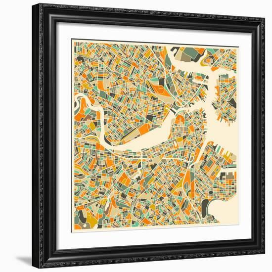 Boston Map-Jazzberry Blue-Framed Giclee Print