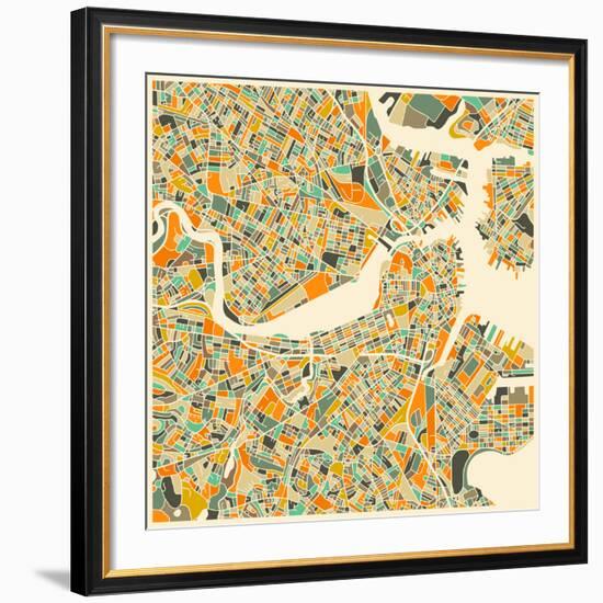 Boston Map-Jazzberry Blue-Framed Giclee Print