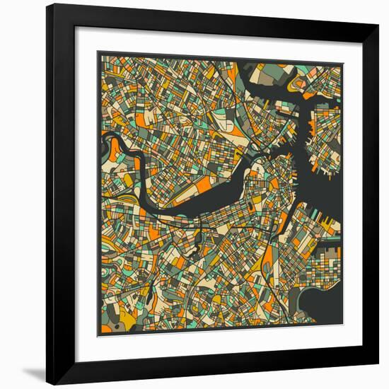 Boston Map-Jazzberry Blue-Framed Giclee Print