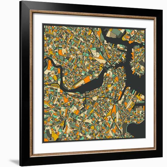 Boston Map-Jazzberry Blue-Framed Giclee Print