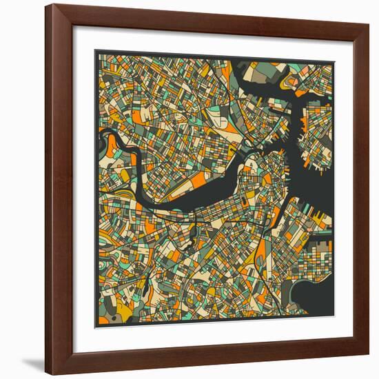 Boston Map-Jazzberry Blue-Framed Giclee Print