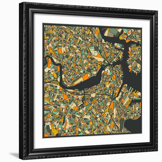 Boston Map-Jazzberry Blue-Framed Giclee Print