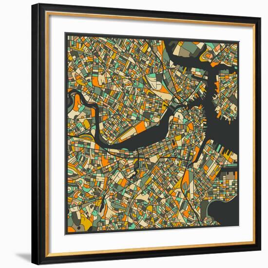 Boston Map-Jazzberry Blue-Framed Giclee Print