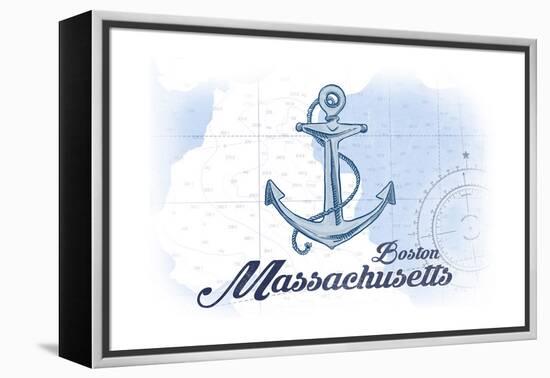 Boston, Massachusetts - Anchor - Blue - Coastal Icon-Lantern Press-Framed Stretched Canvas