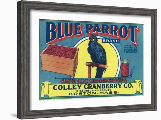 Boston, Massachusetts, Blue Parrot Brand Cape Cod Cranberry Label-Lantern Press-Framed Art Print