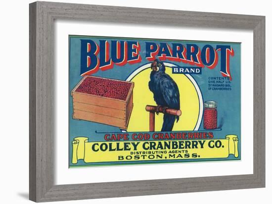 Boston, Massachusetts, Blue Parrot Brand Cape Cod Cranberry Label-Lantern Press-Framed Art Print