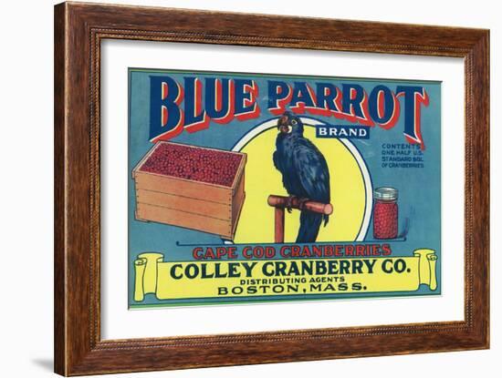 Boston, Massachusetts, Blue Parrot Brand Cape Cod Cranberry Label-Lantern Press-Framed Art Print