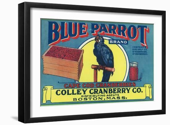 Boston, Massachusetts, Blue Parrot Brand Cape Cod Cranberry Label-Lantern Press-Framed Art Print