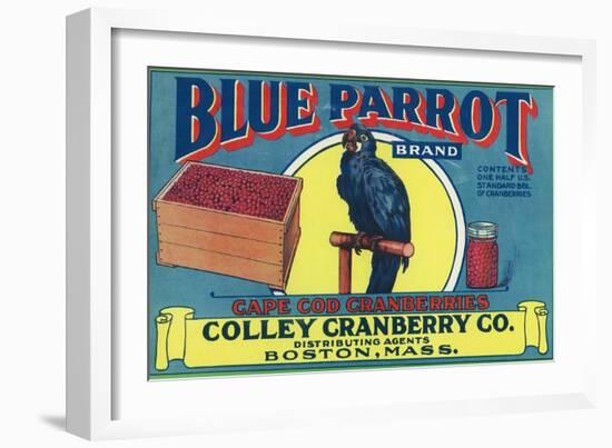 Boston, Massachusetts, Blue Parrot Brand Cape Cod Cranberry Label-Lantern Press-Framed Art Print