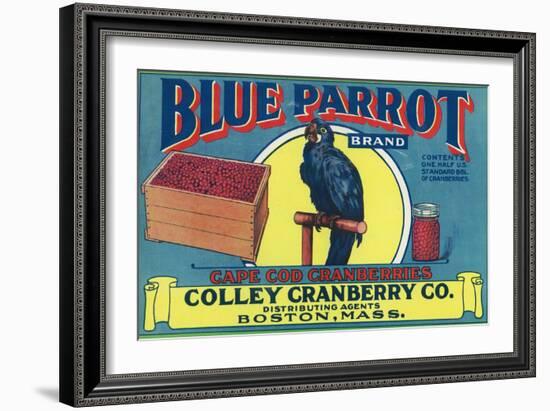 Boston, Massachusetts, Blue Parrot Brand Cape Cod Cranberry Label-Lantern Press-Framed Art Print