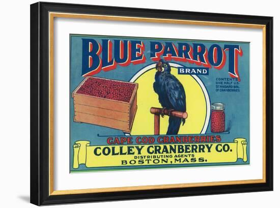 Boston, Massachusetts, Blue Parrot Brand Cape Cod Cranberry Label-Lantern Press-Framed Art Print