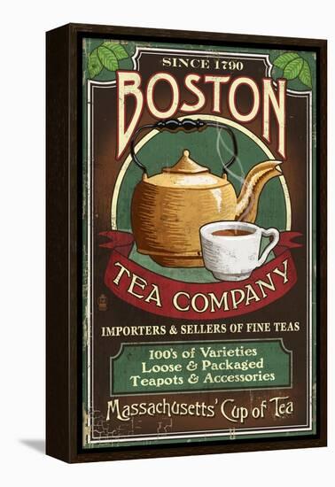 Boston, Massachusetts - Boston Tea-Lantern Press-Framed Stretched Canvas