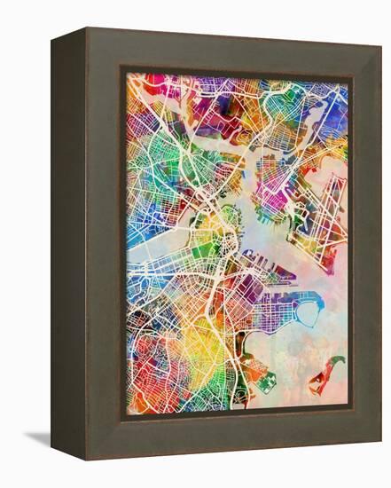 Boston Massachusetts City Street Map-Michael Tompsett-Framed Stretched Canvas