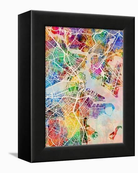 Boston Massachusetts City Street Map-Michael Tompsett-Framed Stretched Canvas