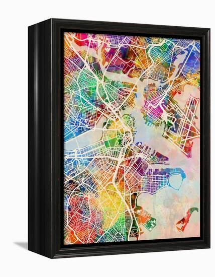 Boston Massachusetts City Street Map-Michael Tompsett-Framed Stretched Canvas