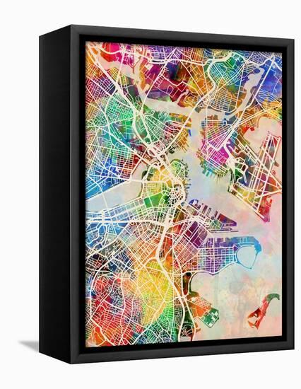 Boston Massachusetts City Street Map-Michael Tompsett-Framed Stretched Canvas