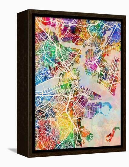 Boston Massachusetts City Street Map-Michael Tompsett-Framed Stretched Canvas