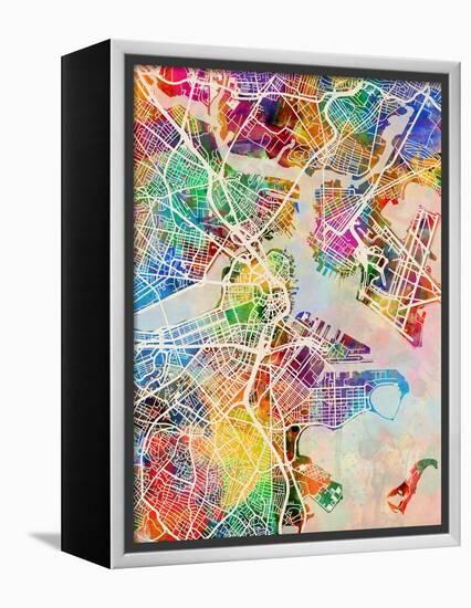 Boston Massachusetts City Street Map-Michael Tompsett-Framed Stretched Canvas