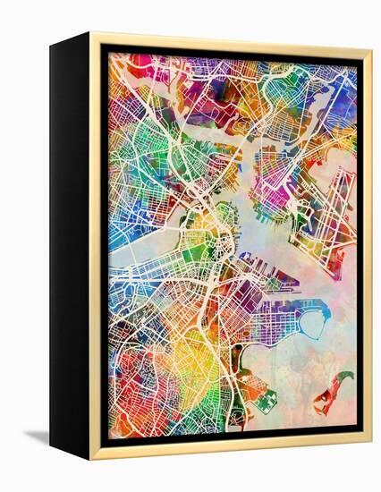 Boston Massachusetts City Street Map-Michael Tompsett-Framed Stretched Canvas