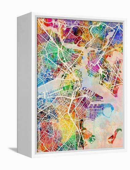 Boston Massachusetts City Street Map-Michael Tompsett-Framed Stretched Canvas