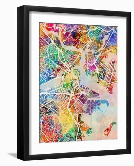 Boston Massachusetts City Street Map-Michael Tompsett-Framed Art Print