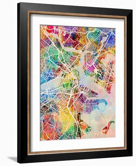 Boston Massachusetts City Street Map-Michael Tompsett-Framed Art Print