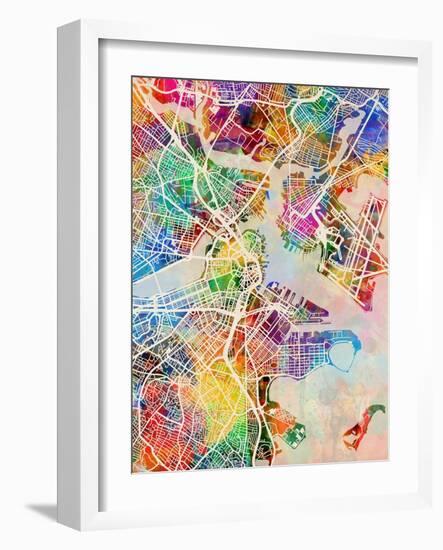 Boston Massachusetts City Street Map-Michael Tompsett-Framed Art Print