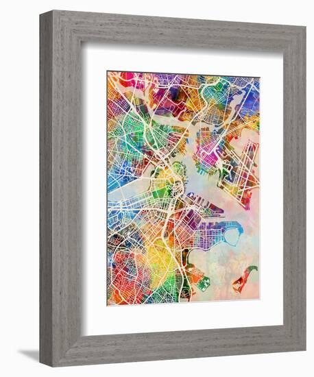 Boston Massachusetts City Street Map-Michael Tompsett-Framed Premium Giclee Print