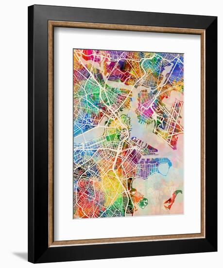 Boston Massachusetts City Street Map-Michael Tompsett-Framed Premium Giclee Print