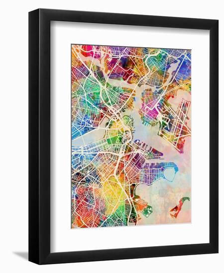 Boston Massachusetts City Street Map-Michael Tompsett-Framed Art Print