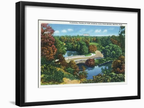 Boston, Massachusetts - Franklin Park Panoramic View of Duck Pond and Bridge, c.1935-Lantern Press-Framed Art Print