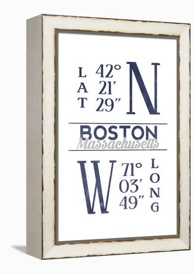 Boston, Massachusetts - Latitude and Longitude (Blue)-Lantern Press-Framed Stretched Canvas