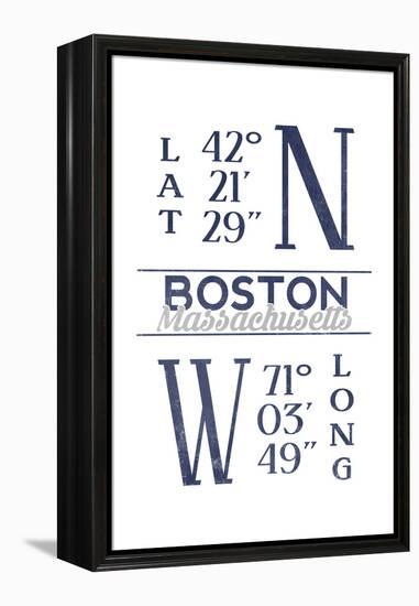 Boston, Massachusetts - Latitude and Longitude (Blue)-Lantern Press-Framed Stretched Canvas