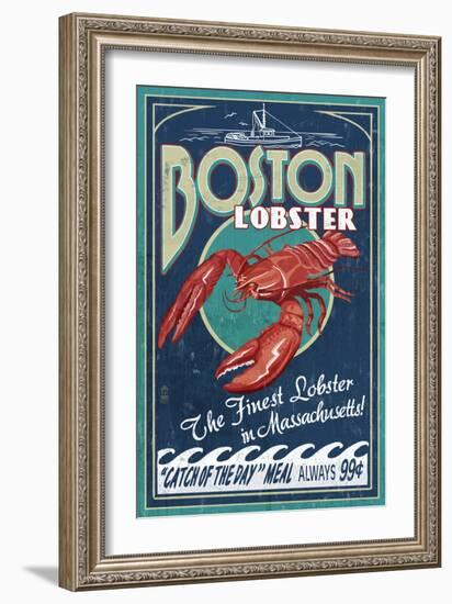 Boston, Massachusetts - Lobster-Lantern Press-Framed Art Print