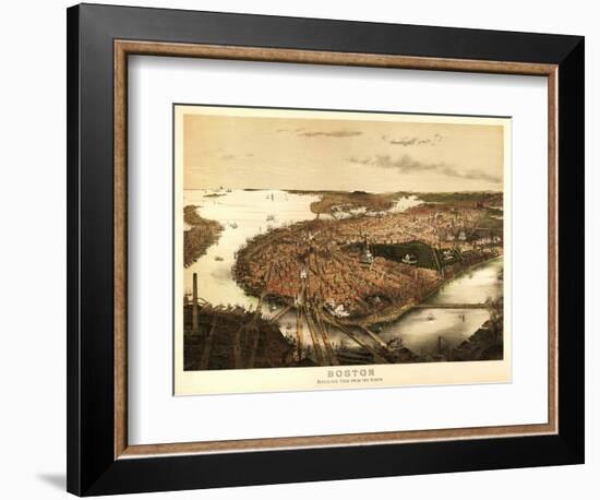 Boston, Massachusetts - Panoramic Map-Lantern Press-Framed Premium Giclee Print