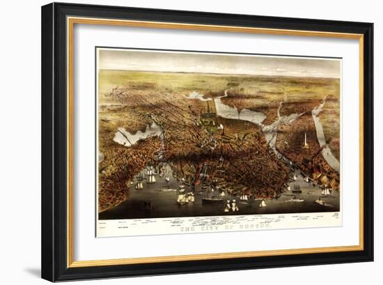 Boston, Massachusetts - Panoramic Map-Lantern Press-Framed Art Print