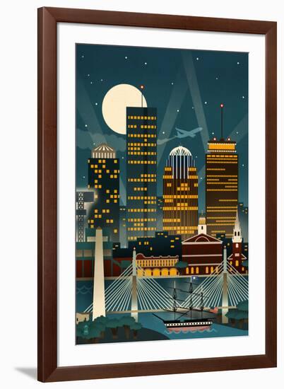 Boston, Massachusetts - Retro Skyline (no text)-Lantern Press-Framed Art Print