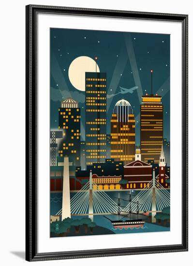 Boston, Massachusetts - Retro Skyline (no text)-Lantern Press-Framed Art Print