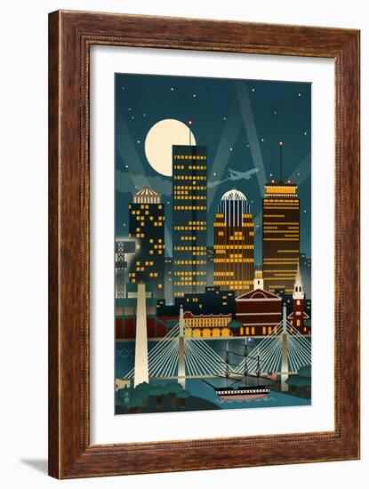 Boston, Massachusetts - Retro Skyline (no text)-Lantern Press-Framed Premium Giclee Print