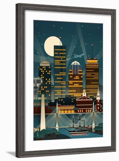 Boston, Massachusetts - Retro Skyline (no text)-Lantern Press-Framed Art Print