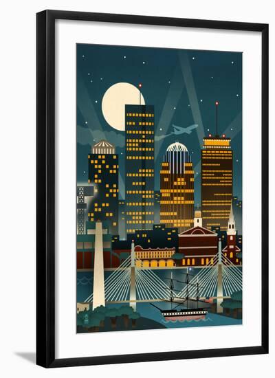 Boston, Massachusetts - Retro Skyline (no text)-Lantern Press-Framed Art Print