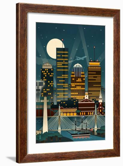 Boston, Massachusetts - Retro Skyline (no text)-Lantern Press-Framed Art Print