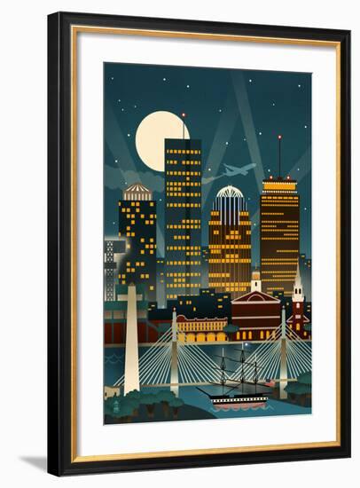 Boston, Massachusetts - Retro Skyline (no text)-Lantern Press-Framed Art Print