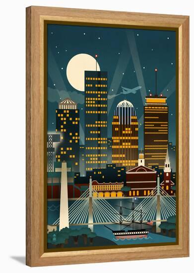 Boston, Massachusetts - Retro Skyline (no text)-Lantern Press-Framed Stretched Canvas