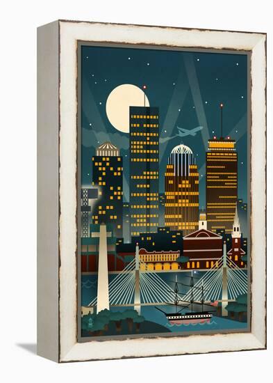 Boston, Massachusetts - Retro Skyline (no text)-Lantern Press-Framed Stretched Canvas