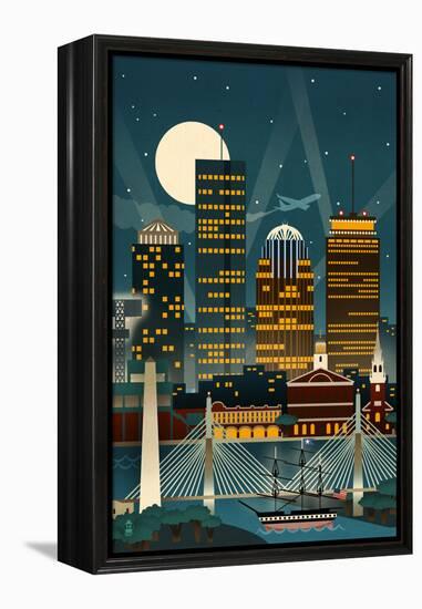 Boston, Massachusetts - Retro Skyline (no text)-Lantern Press-Framed Stretched Canvas