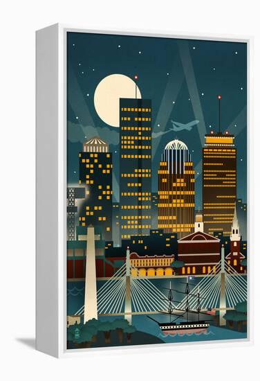 Boston, Massachusetts - Retro Skyline (no text)-Lantern Press-Framed Stretched Canvas